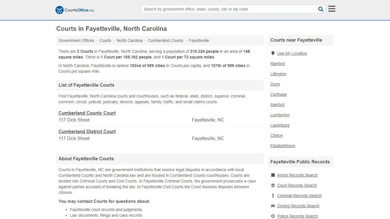 Courts - Fayetteville, NC (Court Records & Calendars) - County Office
